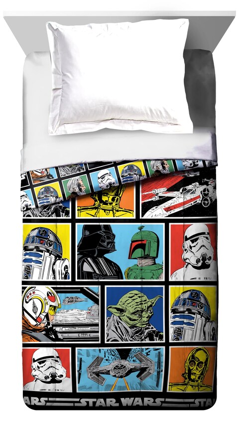 Star Wars Classic Grid Full Comforter  Super Soft Kids Reversible Bedding features Darth Vader Stormtrooper and Chewbacca  Fade Resistant Polyester Microfiber Fill Official Star Wars Product