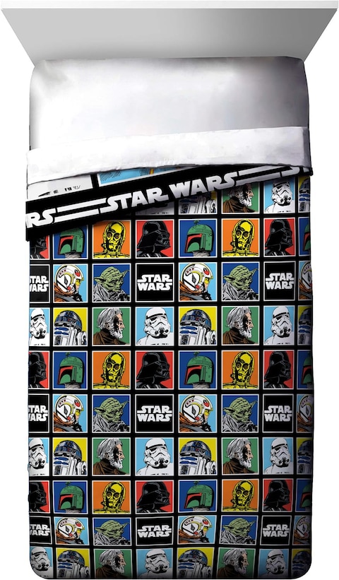 Star Wars Classic Grid Full Comforter  Super Soft Kids Reversible Bedding features Darth Vader Stormtrooper and Chewbacca  Fade Resistant Polyester Microfiber Fill Official Star Wars Product