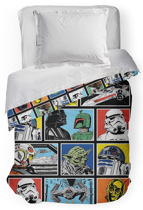 Star Wars Classic Grid Full Comforter  Super Soft Kids Reversible Bedding features Darth Vader Stormtrooper and Chewbacca  Fade Resistant Polyester Microfiber Fill Official Star Wars Product