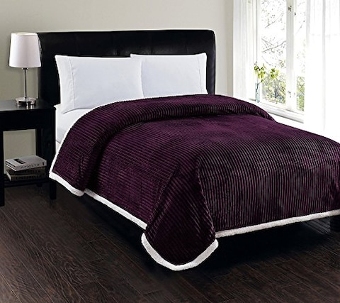Elegant Comfort Best Softest Luxury MicroSherpa Blanket on Amazon Heavy Weight Stripe Design Ultra Plush Blanket KingCal King Purple