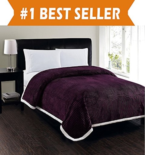 Elegant Comfort Best Softest Luxury MicroSherpa Blanket on Amazon Heavy Weight Stripe Design Ultra Plush Blanket KingCal King Purple