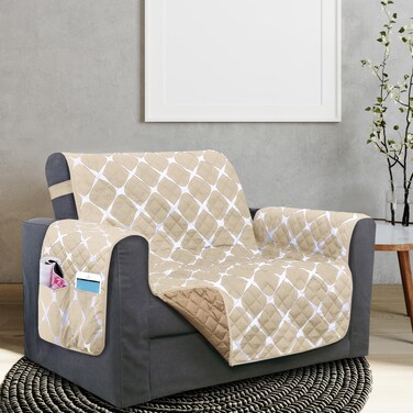 Elegant Comfort Quilted Furniture Protectors Solid and Printed Design Reversible Slipcovers Featuring Elastic Straps and Smart Pockets Great for Pets Kids and More Bloomingdale Chair CreamTaupe