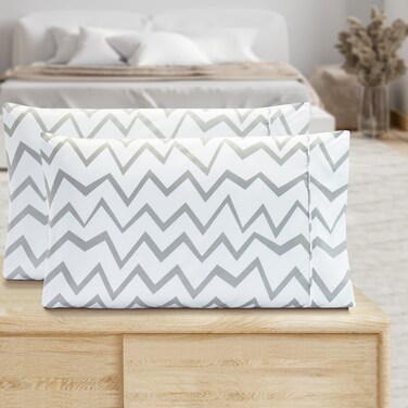 Elegant Comfort Pattern Printed Pillowcases 2Piece Set Egyptian Quality Microfiber 1500 Thread Count  Classic Design Soft and Smooth Weave Wrinkle Resistant Chevron Queen Pilllowcase Gray