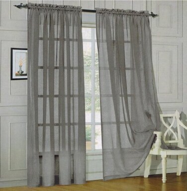 Elegant Comfort 2Piece Solid Sheer Window Curtains 60 x 84Inch Silver