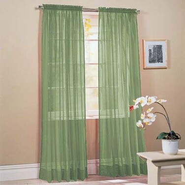 2 Piece Solid Sage Green Sheer Window Curtainsdrapepanelstreatment 58 x 84