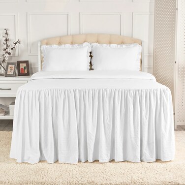 Mellanni SingleTier White Ruffle Bedspread Queen Size Set  3Pieces Ruffle Queen Bedspread  Shams  30 Drop Bedspread Ruffle  UltraSoft White Ruffle Bedding  Queen Chic Bedding Queen White