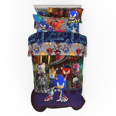 FrancoSonic The Hedgehog Prime Anime Kids Bedding Super Soft Comforter and Sheet Set 4 Piece Twin Size Officially Licensed Product