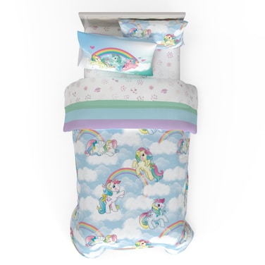 FrancoCollectibles My Little Pony Classic Retro Rainbow Bedding 5 Piece Super Soft Comforter and Sheet Set with Sham Twin 100 Official Licensed Product
