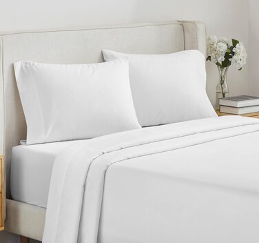 California Design Den500 Thread Count 100 Cotton Sheets Queen Size Sheet Set Cooling Deep Pocket Bed Sheets with Fitted Elastic Sheet Extra Soft Luxury Hotel Quality  White Sheets
