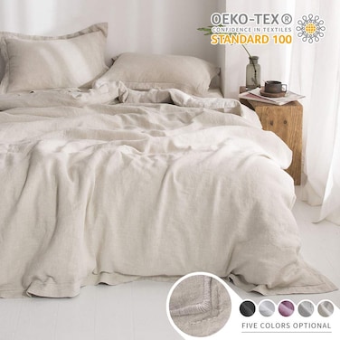 SimpleOpulence 100 Linen Duvet Cover Set with Embroidery Border Washed  3 Pieces 1 Duvet Cover with 2 Pillow Shams with Button Closure Soft Breathable Farmhouse  Linen Full Size