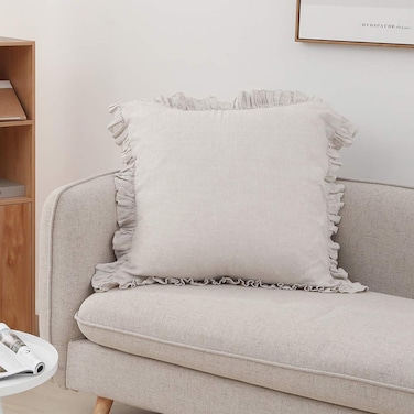 SimpleOpulence100 Linen Euro Sham Covers with Ruffle 26x26 Inch Pillow Covers Set of 2 Euro Pillow Shams for Bed Couch French Home Decor Luxury and Breathable Square Pillow Cases