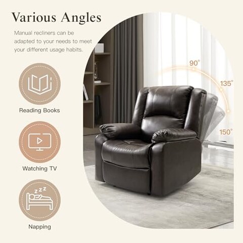 EASELANDPU Leather Recliner Chairs for Adults Reading Recliner Chairs for Bedroom Fluffy Arm Chair with HighDensity Sponge Cushion Reclining Chairs