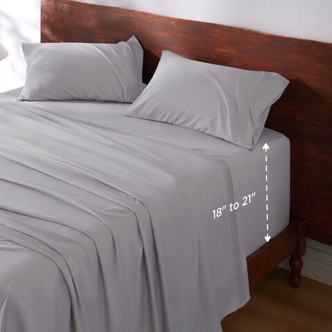 Bedsure Deep Pocket Queen Sheets Set  Fits Mattresses Up to 21 Thick 4 Piece Air Mattress Sheets with Deep Pocket Moisture Wicking Soft Cooling Bedding Sheets  Pillowcases Light Grey