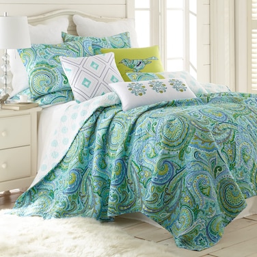 Levtex HomeSpruce Teal Quilt Set  King Quilt  Two King Pillow Shams  Paisley Pattern in Teals Greens and Blues  Quilt Size 106 x 92 and Pillow Sham Size 36 x 20  Reversible  Cotton