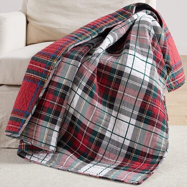Levtex HomeLevtex Home  Spencer Plaid Quilted Throw  50x60in  Tartan Plaid  Red Green White Blue Gold  Quilt 50x60in  Reversible