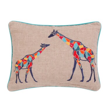 Levtex Home  Mackenzie  Decorative Pillow 14 x 18in  Giraffe  Natural Red Orange Blue Navy