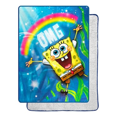 Northwest Spongebob Squarepants Silk Touch Sherpa Throw Blanket 60 x 80 OMG
