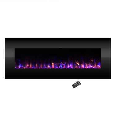 Electric Fireplace  54 Inch No Heat Wall Mounted Fireplace with LED Flames Remote Timer and Adjustable Brightness by Northwest Black