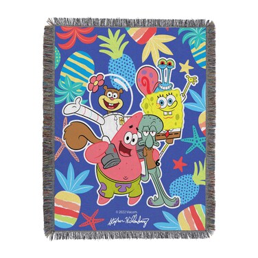 Northwest Spongebob Squarepants Woven Tapestry Throw Blanket 48 x 60 Group Pic