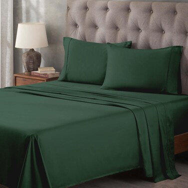 Superior 400 Thread Count Egyptian Cotton Sheet Set Bedroom Sheets Modern Home Essentials Bedding Basics 1 Elastic Deep Pocket Fitted Bed Sheet 1 Flat Sheet 2 Pillowcases Queen Hunter Green