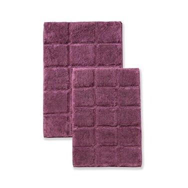 Superior NonSlip Cotton Checkered Bath Rug Set with Spray Latex Backing 20 x 30 24 x 36 2Pieces Plum