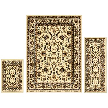 SUPERIORBarringer Collection 3Piece Rug Set Attractive Rugs with Jute Backing Durable and Beautiful Woven Structure Traditional Bordered Area Rug Set  2 x 3 2 x 5 and 5 x 7 Rugs Ivory
