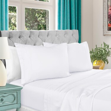 Superior Egyptian Cotton 4 Piece Sheet Set Luxury 1000 Thread Count EcoFriendly Sustainable Sheets UltraSoft Basics Solid Deep Pocket Fitted Sheet Flat Sheet Pillowcases Queen White