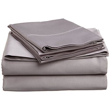 SUPERIOREgyptian Cotton 300 Thread Count Bed Sheet Set 2 Elastic Deep Pocket Fitted Sheets 1 Flat Sheet 2 Pillowcases Soft Bedding Luxury Sheets Sateen Weave Split King Grey