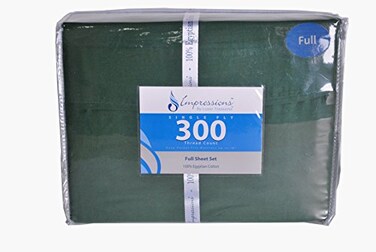 Impressions Genuine Egyptian Cotton 300 Thread Count Twin 3Piece Sheet Set Deep Pocket Single Ply Solid Hunter Green