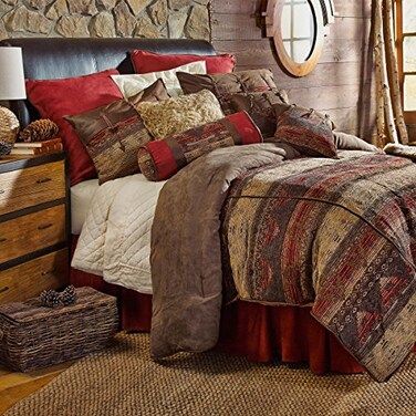Paseo Road by HiEnd Accents Sierra Western Bedding 7 Piece Queen Comforter Set Faux Suede Chenille Jacquard Southwestern Bedding Rustic Comforter Set with Bed Skirt Shams Accent Pillows