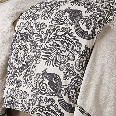 HiEnd Accents French Country Bedding Augusta Toile Duvet Cover Black and White French Toile Bedding Super Queen Size Floral Birds Botanical Print Comforter Cover
