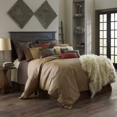 HiEnd Accents Brighton Faux Suede Western Bedding Set Full Tan 4 PC