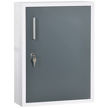 kleankin Bathroom Medicine Cabinet with Shelves Inside  On Door Locking Medical Cabinet for Child  Pet Safety First Aid Bathroom Wall Cabinet White and Grey