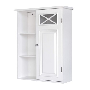 Teamson Home Dawson Wooden Removable Wall Medicine Cabinet Bathroom Storage Space Saver with 3 Open Shelves 1 Door Adjustable Inner Shelf White