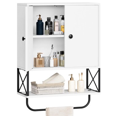 Bathroom Wall Cabinet with 2 Door and Adjustable Shelves Farmhouse Medicine Cabinet with Towel Rack 3Tier Wall Mounted Storage Cabinet Over The Toilet for Bathroom 189 L White