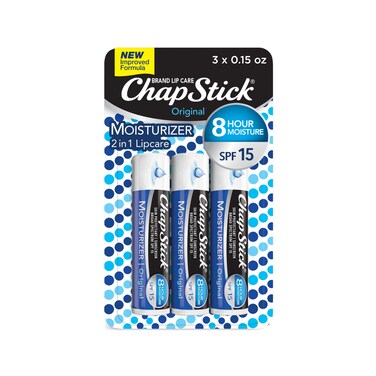 ChapStick Moisturizer Original Lip Balm Tubes SPF 15 and Skin Protectant  015 Oz 3 Count Pack of 1