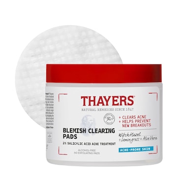 Thayers Blemish Clearing Acne Pads Salicylic Acid Acne Treatment for Face Pore Reducing Exfoliating and Soothing Skincare Witch Hazel Toner Pads 60 Ct