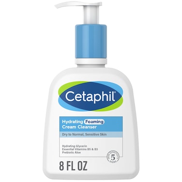 Cetaphil Cream to Foam Face Wash Hydrating Foaming Cream Cleanser 8 oz For Normal to Dry Sensitive Skin with Soothing Prebiotic Aloe Hypoallergenic Fragrance Free