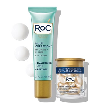 RoC Multi Correxion Hyaluronic Acid Anti Aging Under Eye Cream for Puffiness  Dark Circles 5 OZ  RoC Retinol Capsules 7 CT Skin Care Routine Fragrance  Paraben Free for Women and Men