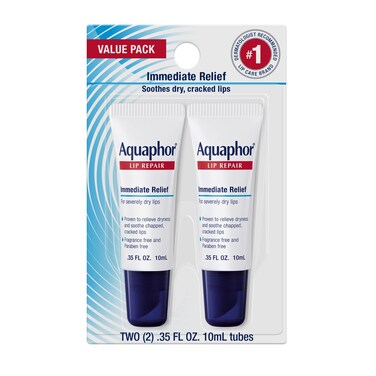 Aquaphor Lip Repair Tubes Lip Ointment for Chapped Lips Moisturizing Lip Balm Two 035 ounce tubes