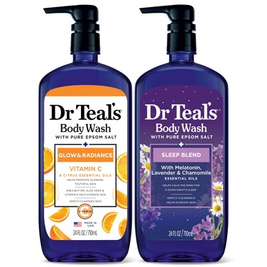 Dr TealsBody Wash with Pure Epsom Salt DaytimeNighttime with Vitamin C  Sleep Blend 24 fl oz Pack of 2