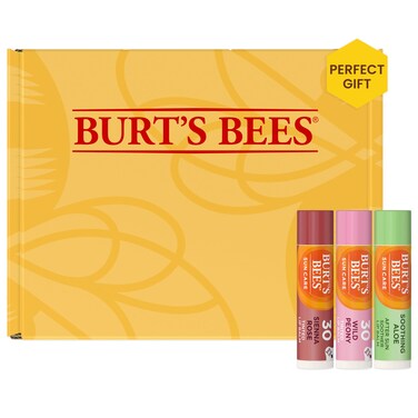 Burts Bees Tinted Lip Balm SPF30 Stocking Stuffers 2 Creamy Lip Stain Christmas Gifts with Sunscreen in Peach Peony  Deep Seinna Rose  Aloe Vera After Sun Soother Post Exfoliator Scrub 3Pack