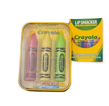 Lip SmackerCrayola Crayon 3Piece Lip Balm Tin Razzmatzz Banana Mania and Granny Smith Apple