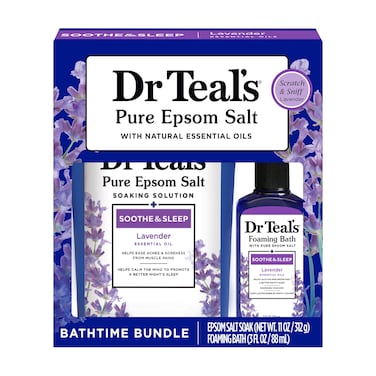 Dr Teals Lavender Essential Oil Epsom Salt and Foaming Bath Sampler Set 2 Piece