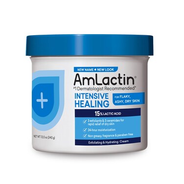 AmLactin Intensive Healing Body Cream  12 oz Tub  2in1 Exfoliator and Moisturizer for Dry Skin with 15 Lactic Acid and Ceramides for 24Hour Moisturization