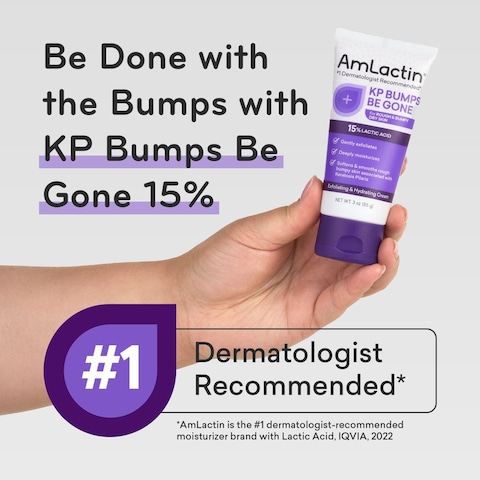 AmLactin KP Bumps Be Gone  3 oz Keratosis Pilaris Moisturizing Cream with 15 Lactic Acid  Exfoliator and Moisturizer for Dry Rough and Bumpy Skin Packaging May Vary