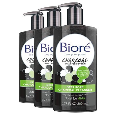 Bior Charcoal Face Wash with Deep Pore Cleansing for Dirt and Makeup Removal From Oily Skin 677 Ounce 3pack