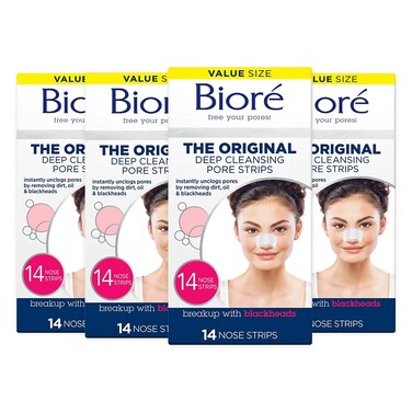 Bior Original Deep Cleansing Pore Strips Nose Strips for Blackhead Removal with Instant Pore Unclogging features CBond Technology OilFree NonComedogenic Use14 Count 4pack