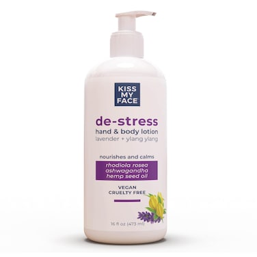 Kiss My FaceDeStress Hand  Body Lotion Lavender  Ylang Ylang  CrueltyFree and Vegan Lotion for Dry Skin  16 oz Bottle with Pump Lavender  Ylang Ylang Pack of 1