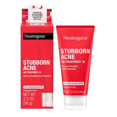 NeutrogenaStubborn Acne AM Face Treatment with 25 Micronized Benzoyl Peroxide Acne Medicine OilFree Daily Facial Treatment to Reduce Size  Redness of Breakouts ParabenFree 2 oz